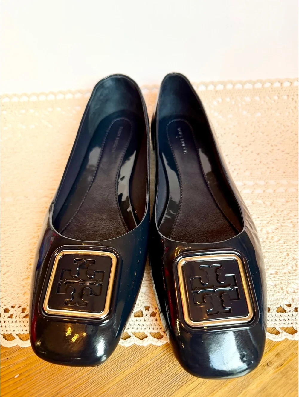 Tory Burch Navy Blue Patent Leather Logo Ballet Flats Women’s Size 10M